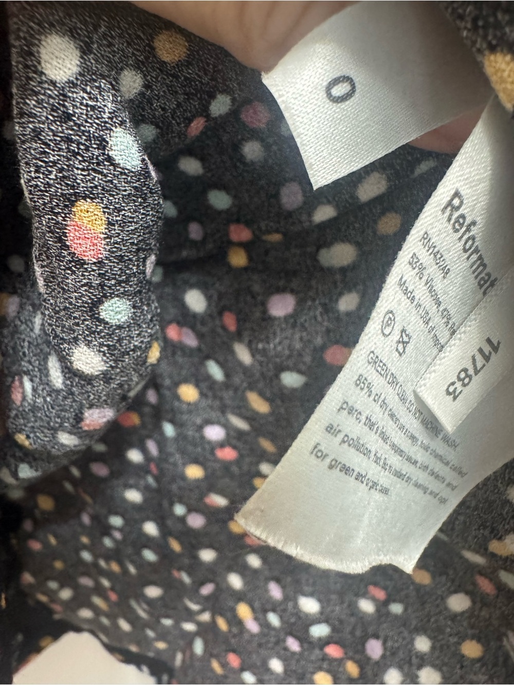 Reformation Confetti Flounce Mini Skirt Black Multicolor Polka Dot Size 0 EUC - Picture 4 of 6